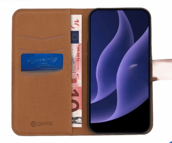 Promiz Wallet Case – Apple iPhone 14, zwart en stijlvol - Afbeelding 2