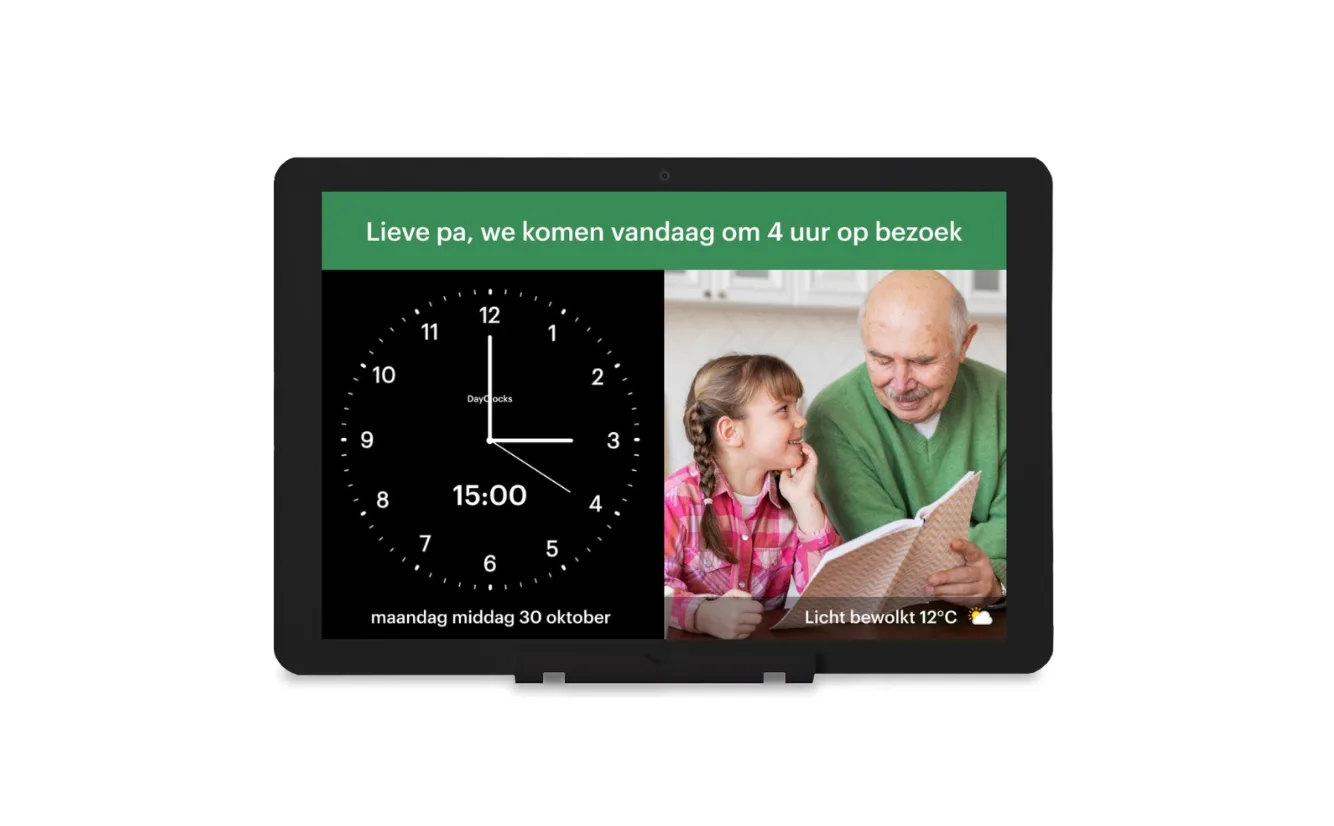 DayClock Generations 10 Zwart – Slimme Dementieklok met Beeldbellen, Foto's en Berichten 2 DayClock Generations 10 Zwart – Slimme Dementieklok met Beeldbellen, Foto's en Berichten - Afbeelding 2