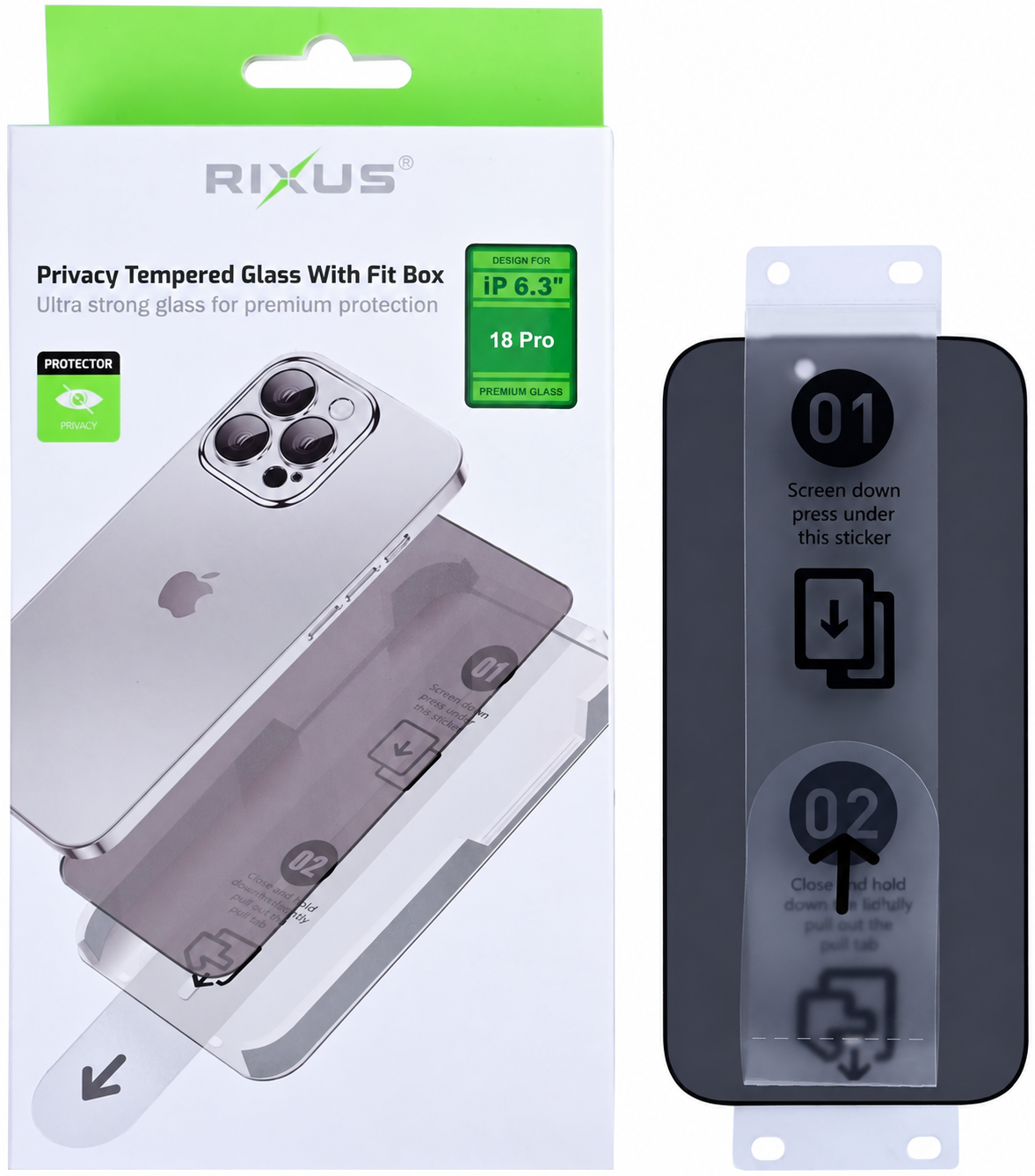Rixus Privacy Tempered Glass met Fit Box – Apple iPhone 17 Pro / 18 Pro 1 Rixus Privacy Tempered Glass met Fit Box – Apple iPhone 17 Pro / 18 Pro