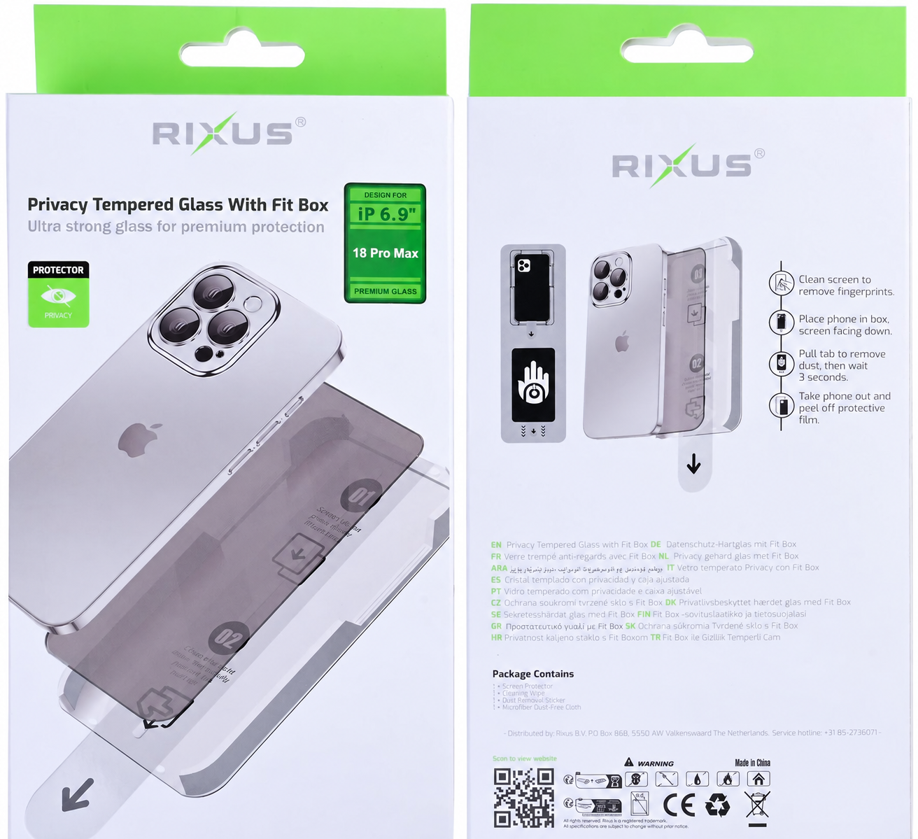 Rixus Privacy Tempered Glass met Fit Box – Apple iPhone 17 Pro Max / 18 Pro Max 3 Rixus Privacy Tempered Glass met Fit Box – Apple iPhone 17 Pro Max / 18 Pro Max - Afbeelding 3